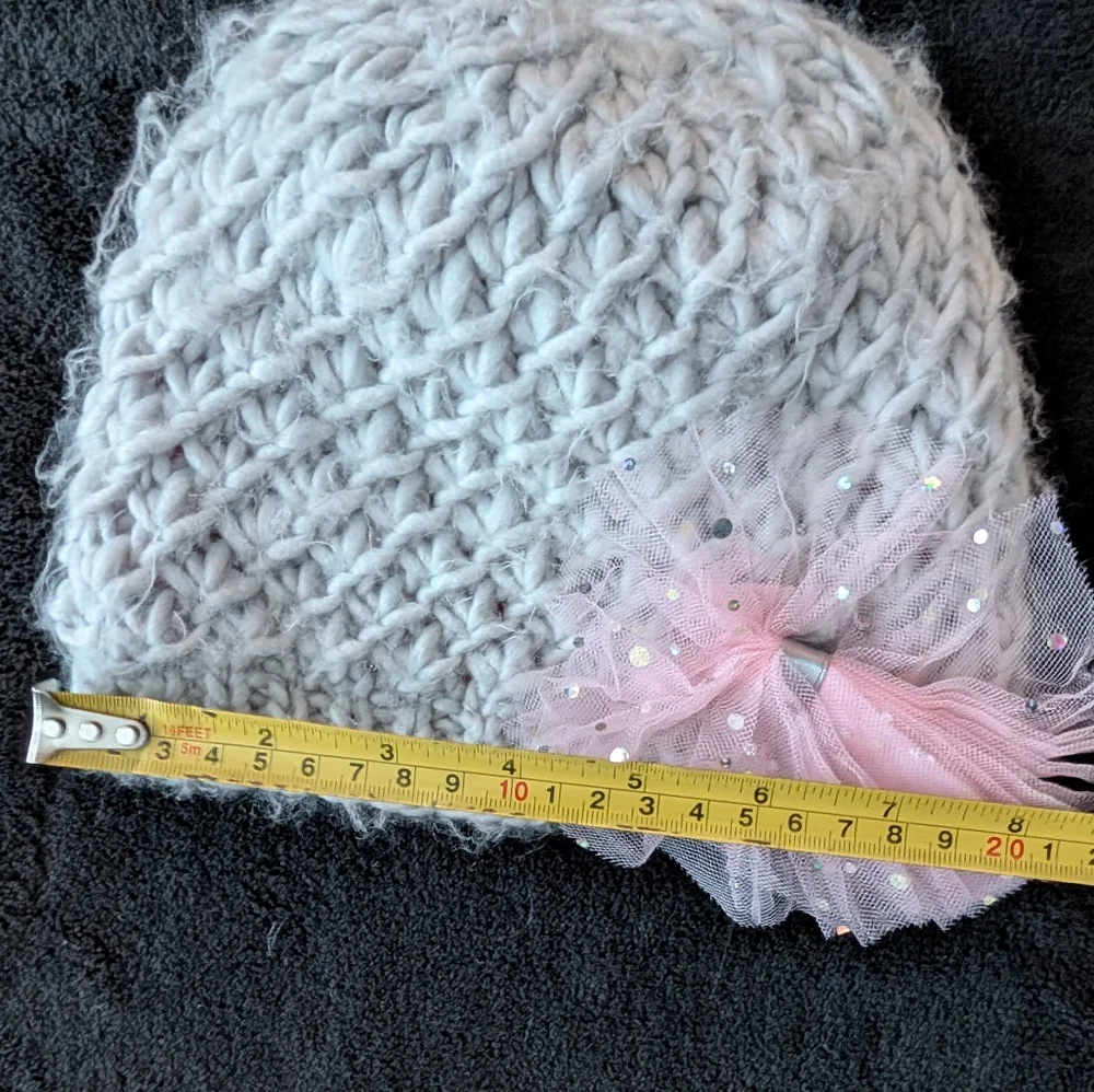 Vintage Toys R Us Little Girls Winter Hat Grey Tulle Bow Babies R Us Y2K